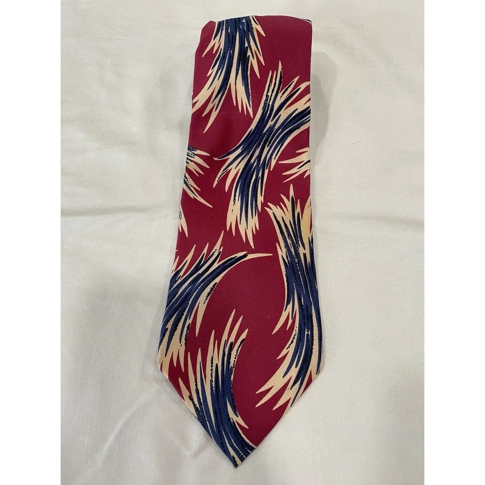 Marina di Carrara Silk Tie Red Navy Cream Flame Wave Pattern Handmade 59.25x3.75